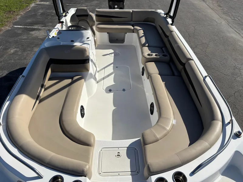 Slide: The Image of 2021 Hurricane SS 201 boat interior with spacious seating and modern design. - 16