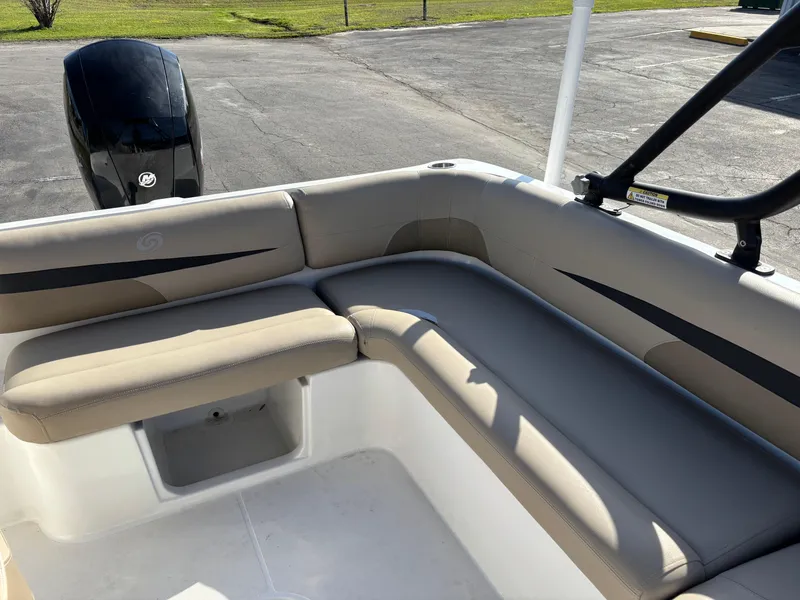 Slide: The Image of Interior seating of 2021 Hurricane SS 201 boat with beige upholstery. - 26