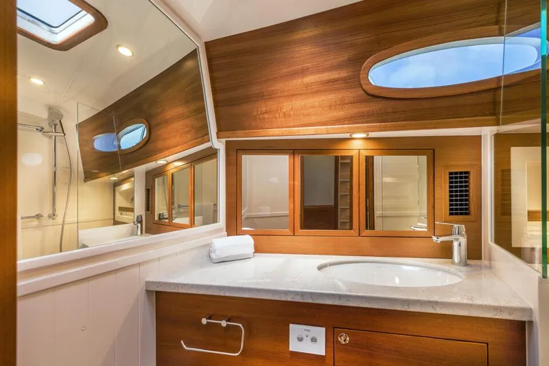 Slide: The Image of Luxurious bathroom in 2026 Eastbay EB60 yacht with wood accents and modern fixtures. - 27