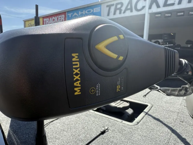Slide: The Image of Close-up of Maxxum motor on 2025 Tracker Pro Team 190 boat. - 8