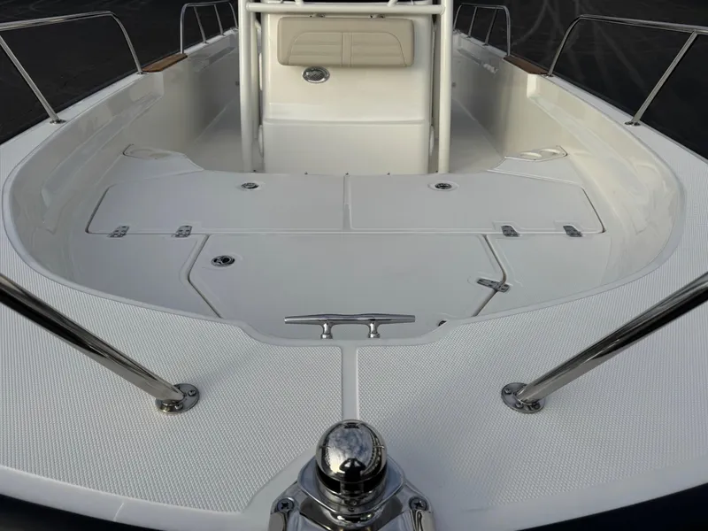 Slide: The Image of 2023 Boston Whaler 190 Montauk boat deck, featuring sleek design and spacious layout. - 5