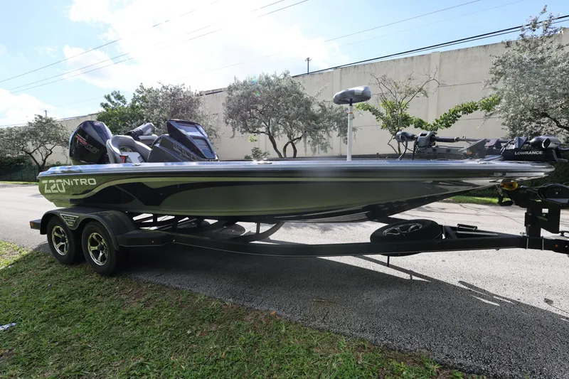 Slide: The Image of 2022 Nitro Z20 Pro boat on trailer, parked outdoors. - 10