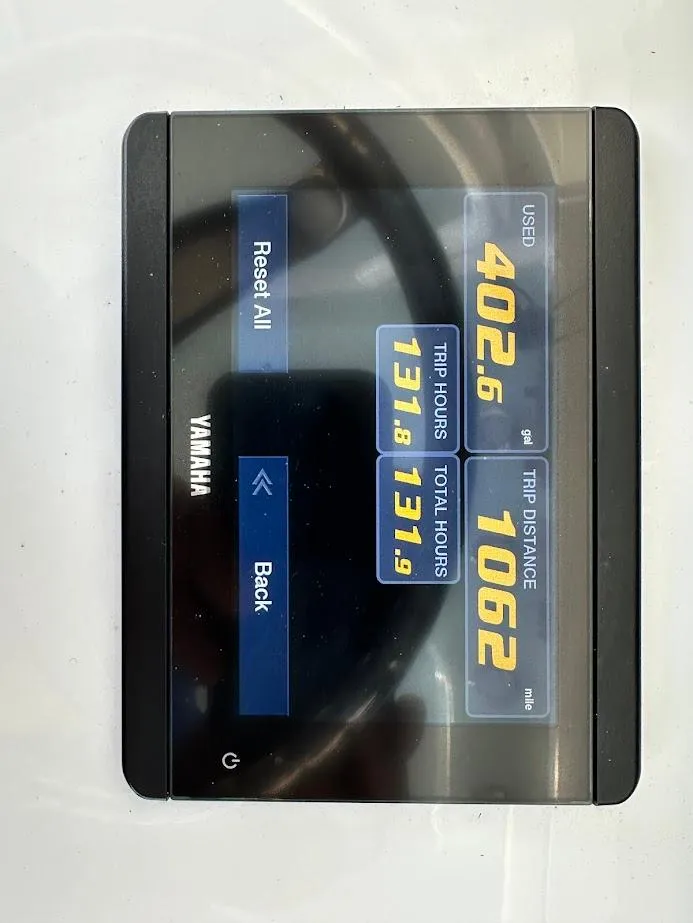 Slide: The Image of Yamaha display showing trip data on 2022 Sea Hunt Ultra 255 SE boat. - 13
