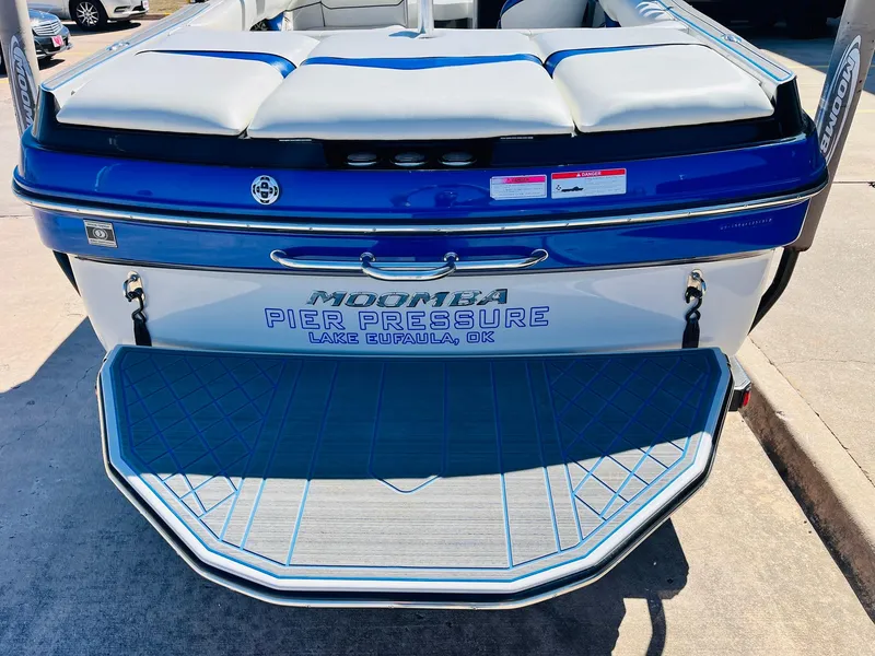 Slide: The Image of 2012 Moomba Mojo 2.5 boat with "Pier Pressure" text, Lake Eufaula, OK. - 6
