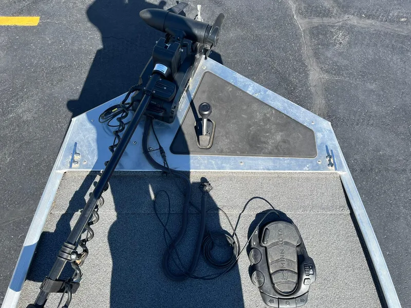 Slide: The Image of 2020 Tracker Bass Tracker Classic XL boat deck with trolling motor and foot pedal. - 18