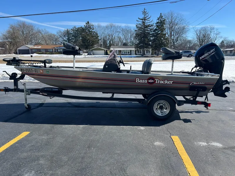 Slide: The Image of 2020 Tracker Bass Tracker Classic XL boat on trailer in parking lot. - 4