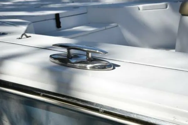 Slide: The Image of 2018 Sportsman Tournament 214 Bay Boat cleat on deck, close-up view. - 20