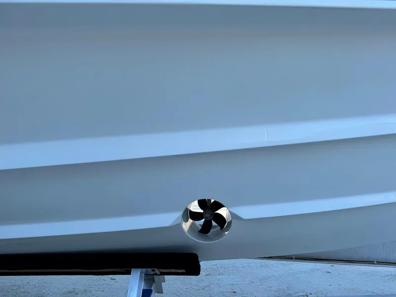 Slide: The Image of Close-up of 2018 Concept 392 Family Edition boat hull with thruster detail. - 18
