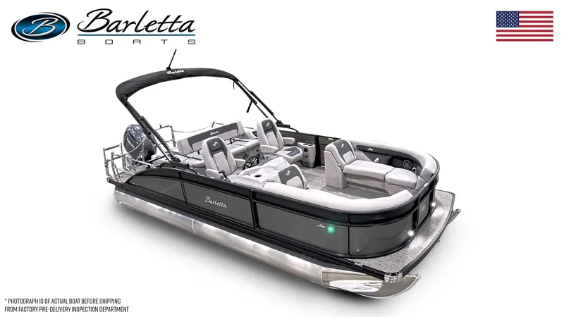 Slide: The Image of 2025 Barletta ARIA 22UC pontoon boat with sleek design and spacious seating. - 4