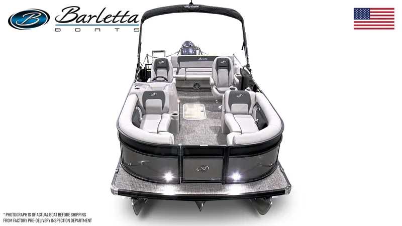 Slide: The Image of 2025 Barletta ARIA 22UC pontoon boat with luxurious seating and sleek design. - 5