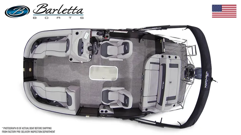 Slide: The Image of Top view of 2025 Barletta ARIA 22UC pontoon boat with seating and helm. - 6