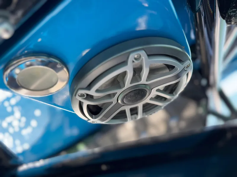 Slide: The Image of Close-up of a speaker on a 2020 Nor-Tech 340 Sport Open Center Console boat. - 19