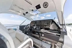 Slide: The Image of 2021 Azimut Verve 47 yacht cockpit with modern navigation system and luxurious seating. - 11