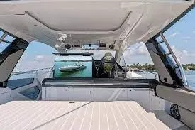 Slide: The Image of 2021 Azimut Verve 47 luxury yacht interior with modern design and spacious seating. - 15