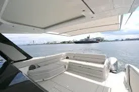 Slide: The Image of 2021 Azimut Verve 47 yacht with spacious deck and waterfront view. - 19