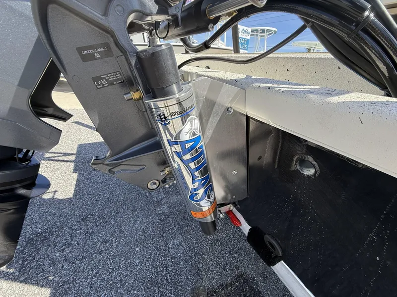 Slide: The Image of Close-up of 2025 Xpress Skiff 185 boat motor with Atlas hydraulic jack plate. - 10