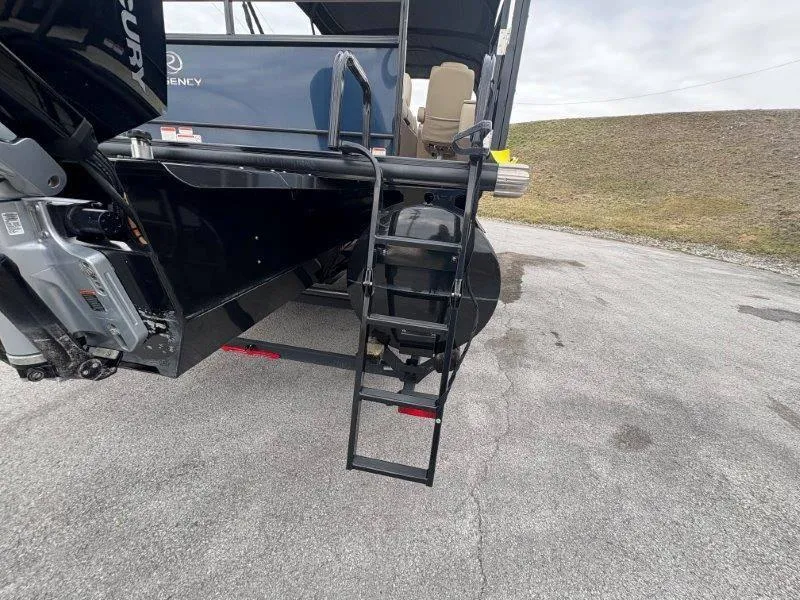 Slide: The Image of 2020 Regency 250 DL3 boat with ladder and outboard motor on pavement. - 28