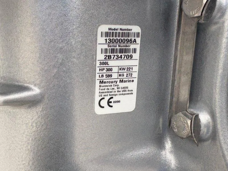 Slide: The Image of Label on Mercury Marine engine, model 13000096A, serial 2B734709, 300 HP, 2020 Regency 250 DL3. - 33