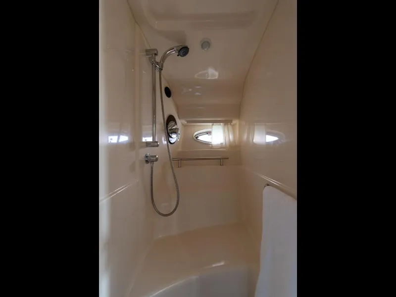 Slide: The Image of Shower area in 2005 Sea Ray 390 Sundancer yacht, featuring sleek design and modern fixtures. - 29
