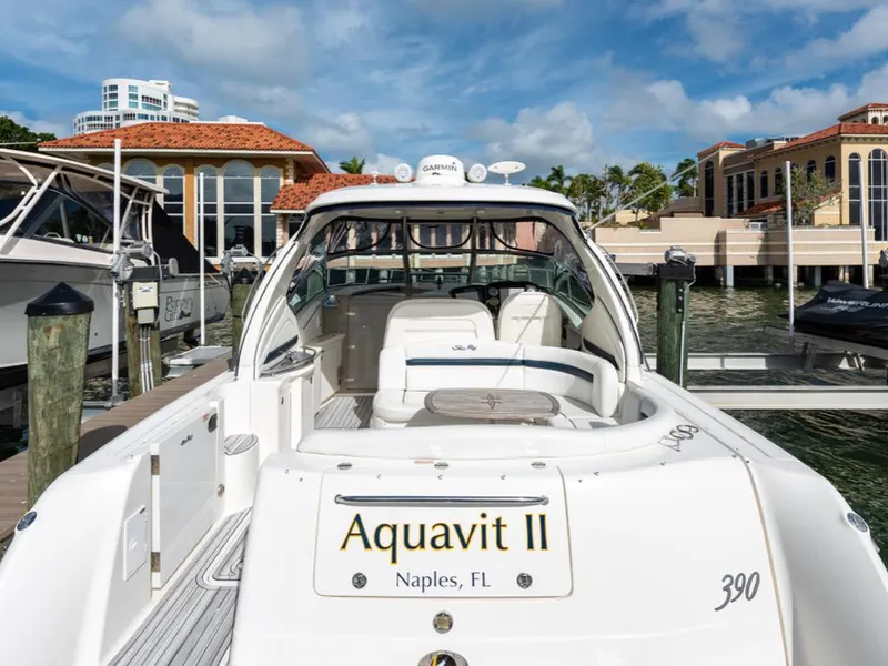 Slide: The Image of 2005 Sea Ray 390 Sundancer docked in Naples, FL marina. - 3