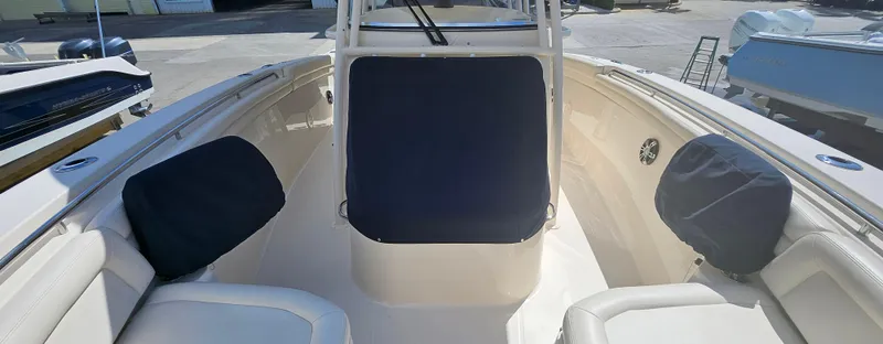 Slide: The Image of 2019 Grady-White Canyon 336 boat interior with cushioned seating. - 49