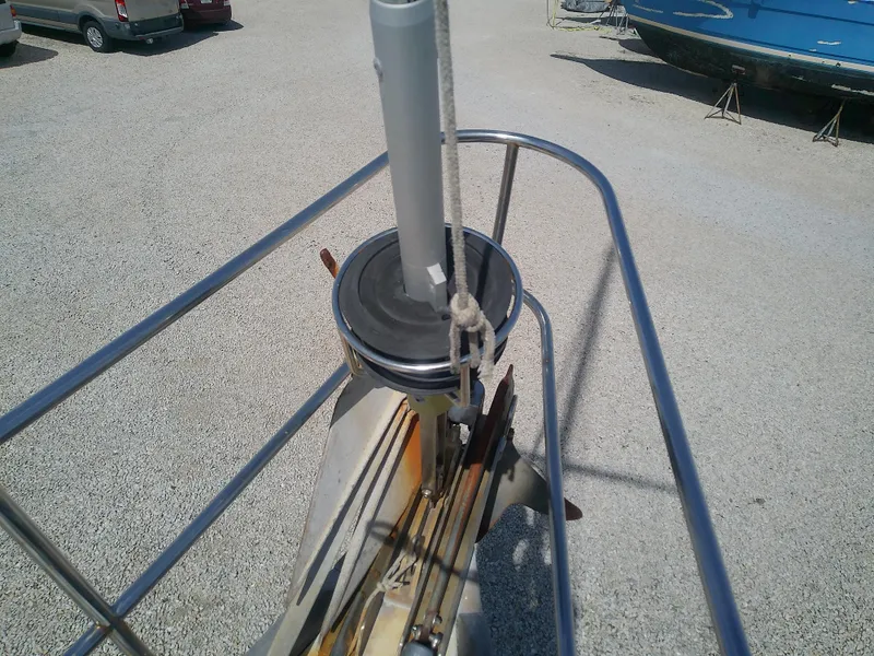 Slide: The Image of 1971 Morgan 40 Cruising Ketch deck detail with rigging and railing. - 19