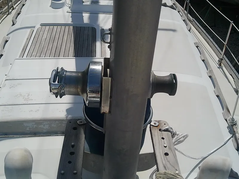 Slide: The Image of 1971 Morgan 40 Cruising Ketch deck with winch and mast detail. - 21