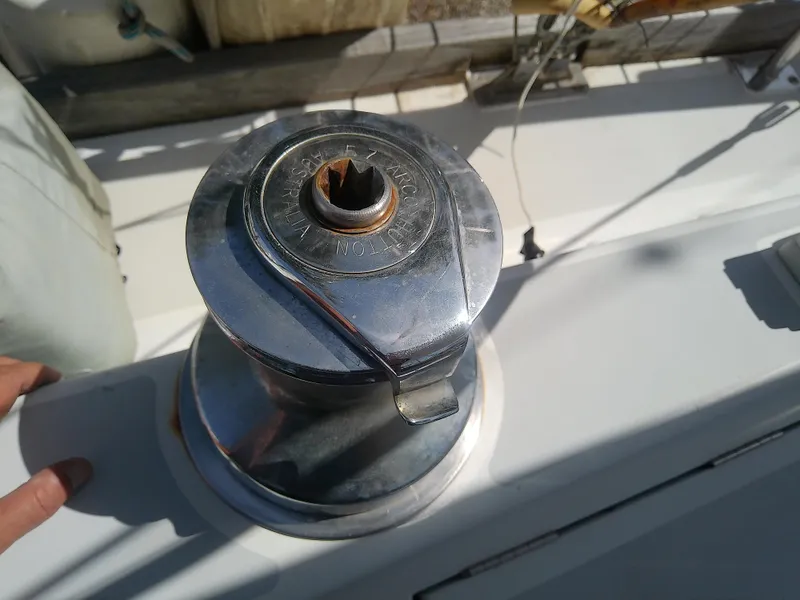 Slide: The Image of Winch on 1971 Morgan 40 Cruising Ketch sailboat deck, close-up view. - 31