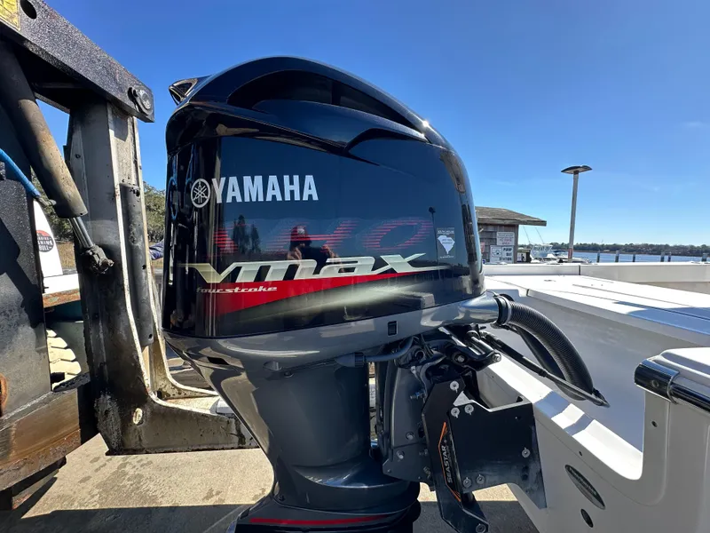 Slide: The Image of Yamaha VMAX outboard motor on 2021 Sportsman Masters 247 Bay Boat. - 10