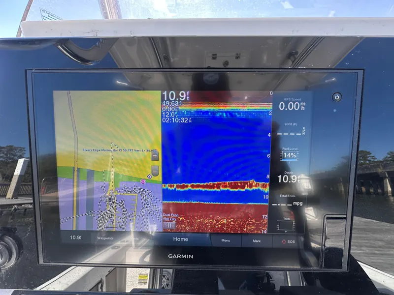 Slide: The Image of Garmin navigation display on 2021 Sportsman Masters 247 Bay Boat dashboard. - 14