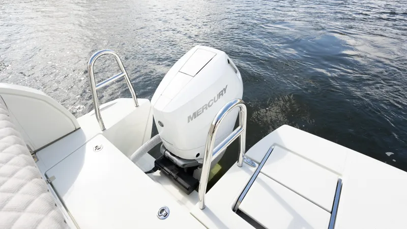 Slide: The Image of Catana YOT 41 (2025) with Mercury outboard motor on water. - 9