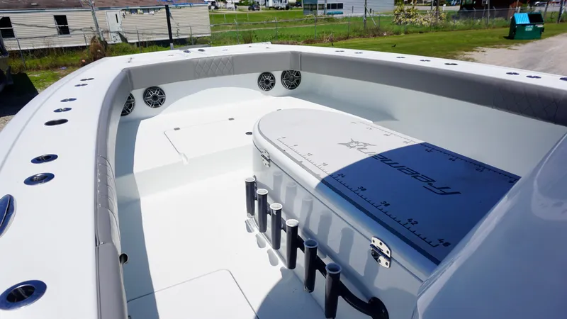 Slide: The Image of Freeman 37 VH 2020 boat interior with rod holders and storage compartments. - 24