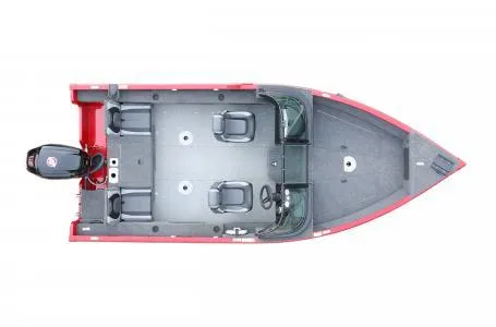 Slide: The Image of 2023 Lund 1775 Adventure Sport boat, top view, red exterior, spacious interior layout. - 6