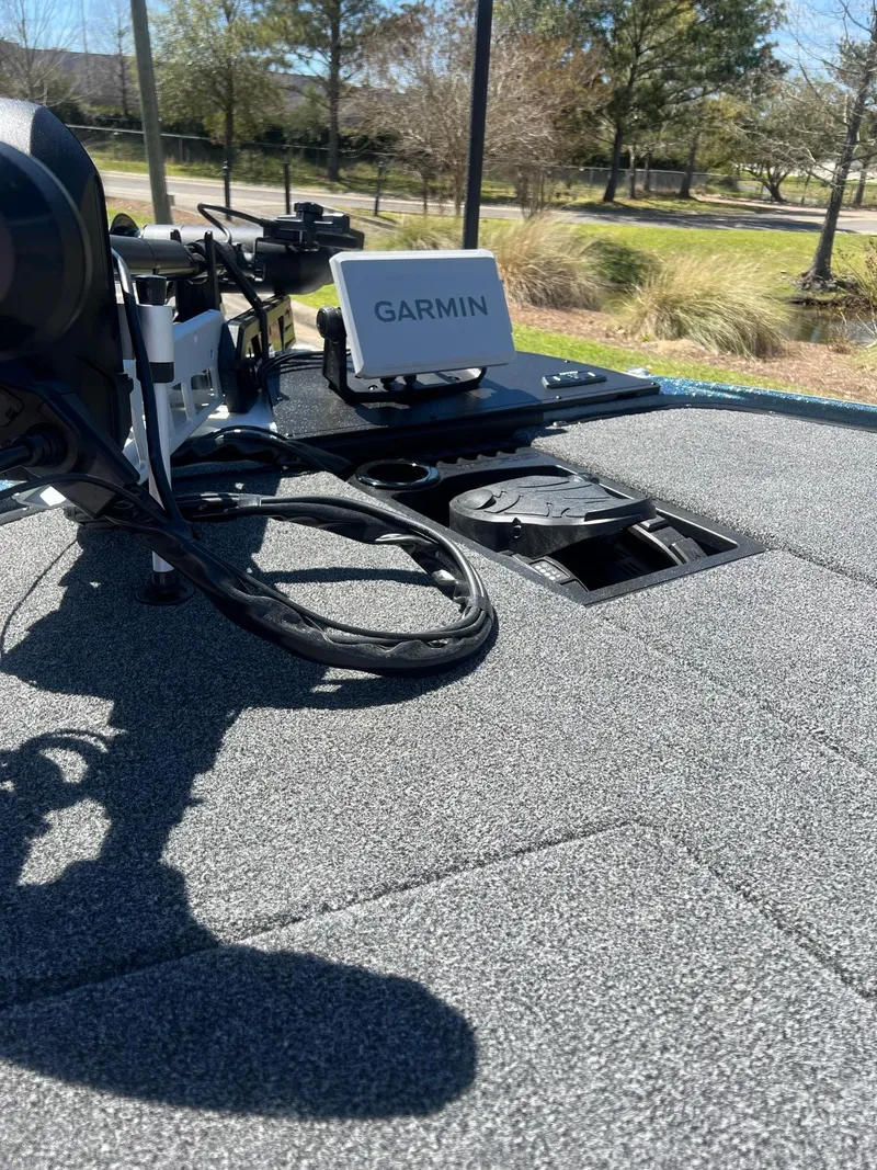 Slide: The Image of 2025 Nitro Z20 XL Pro boat deck with Garmin navigation system. - 8