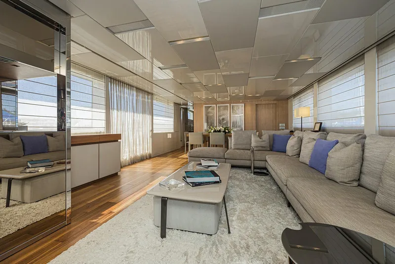 Slide: The Image of Luxurious interior of 2014 Sanlorenzo SL104 yacht with modern furnishings and elegant decor. - 18