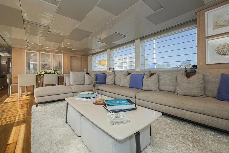 Slide: The Image of Luxurious interior of 2014 Sanlorenzo SL104 yacht with modern decor and spacious seating. - 19