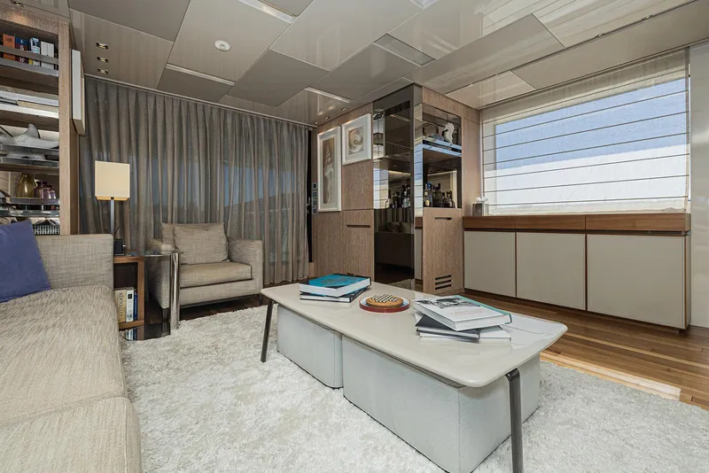 Slide: The Image of Luxurious interior of 2014 Sanlorenzo SL104 yacht, featuring modern furnishings and elegant decor. - 20