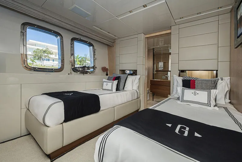Slide: The Image of Luxurious twin bedroom on 2014 Sanlorenzo SL104 yacht with elegant decor and ocean view. - 36