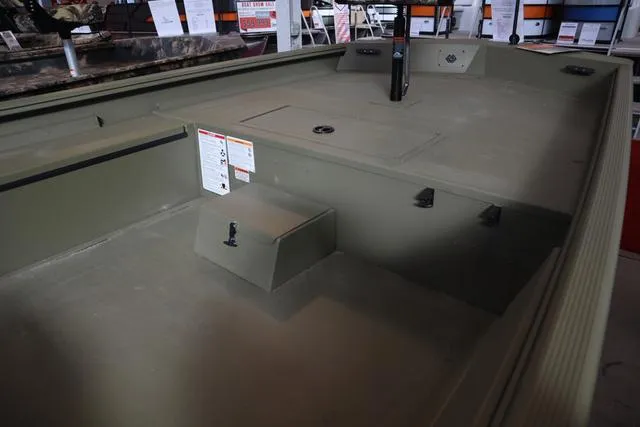 Slide: The Image of 2025 Lowe Roughneck 1860 Rambler boat interior, showcasing spacious and durable design. - 11