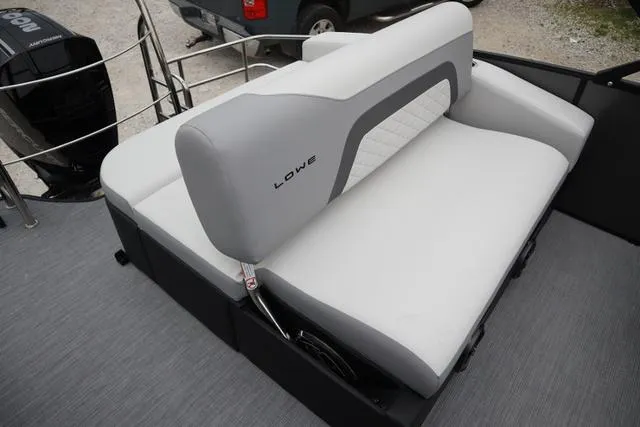 Slide: The Image of 2024 Lowe SS 230 DL Triple Tube Package boat interior with plush seating. - 7