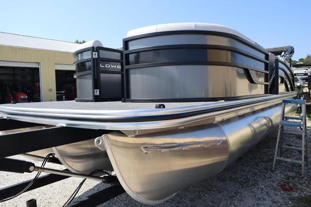 Slide: The Image of 2025 Lowe SS 230 WV Special Triple Tube pontoon boat on trailer. - 8