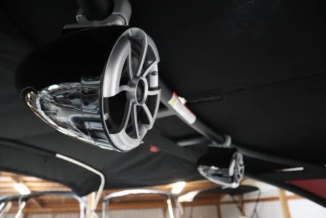 Slide: The Image of 2025 Bentley Pontoons Legacy 243 Swingback Ext. speaker system detail. - 9