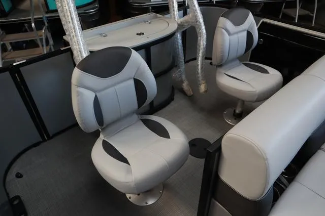 Slide: The Image of 2024 Bentley Pontoons Fish 200 4-Point interior with modern seating design. - 14