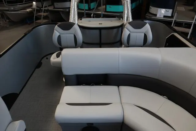 Slide: The Image of 2024 Bentley Pontoons Fish 200 4-Point interior with modern seating and sleek design. - 15