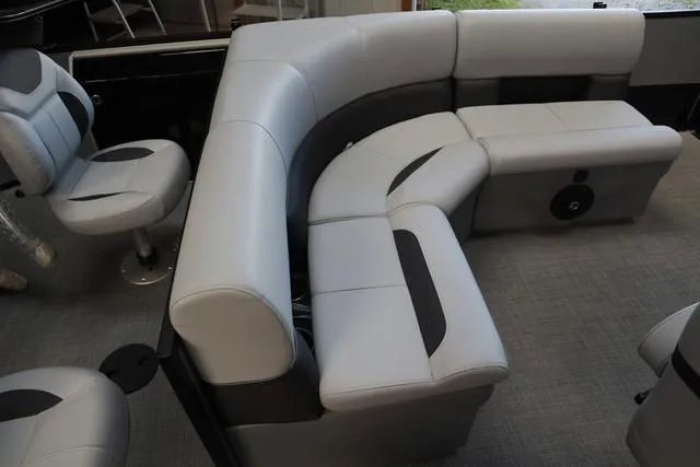 Slide: The Image of 2024 Bentley Pontoons Fish 200 4-Point interior with plush seating and modern design. - 23