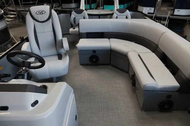 Slide: The Image of 2024 Bentley Pontoons Fish 200 4-Point interior with plush seating and modern design. - 7