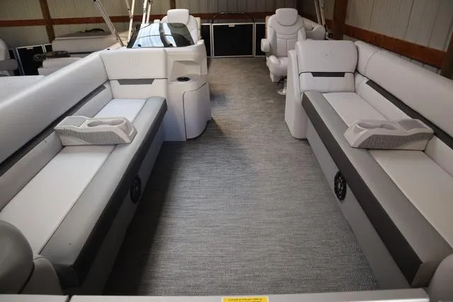 Slide: The Image of 2024 Godfrey Sweetwater 2286 SB Triple Tube Back Porch interior with spacious seating and modern design. - 16