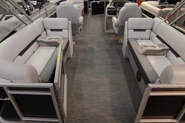 Slide: The Image of 2024 Godfrey Sweetwater 2286 SB Triple Tube Back Porch interior with spacious seating and modern design. - 7