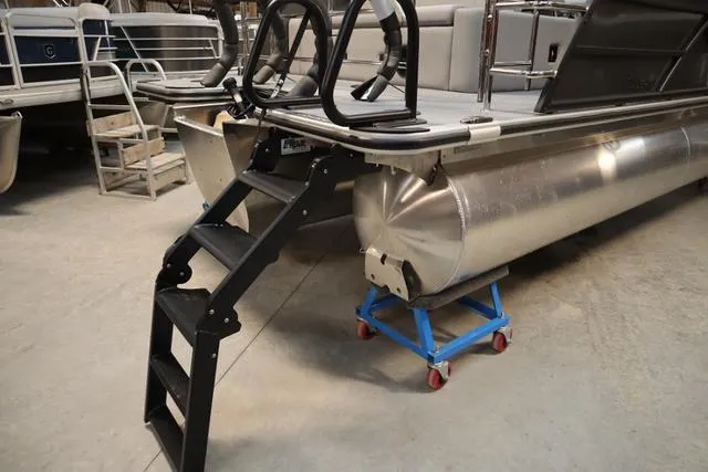 Slide: The Image of 2025 Bentley Pontoons Legacy 223 Swingback Triple Tube with ladder and pontoon detail. - 21