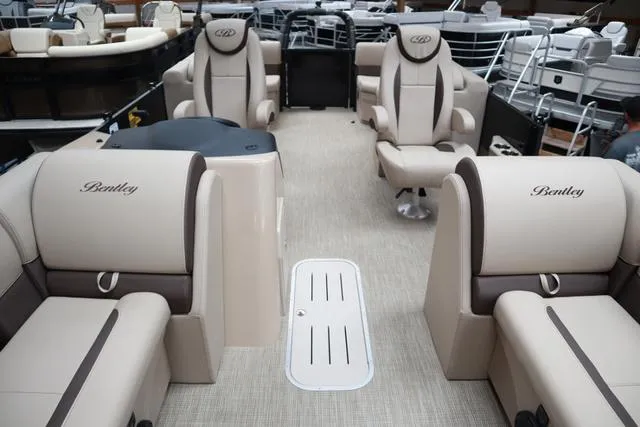 Slide: The Image of 2025 Bentley Pontoons Legacy 223 Navigator Sport Tube interior with luxurious seating. - 7